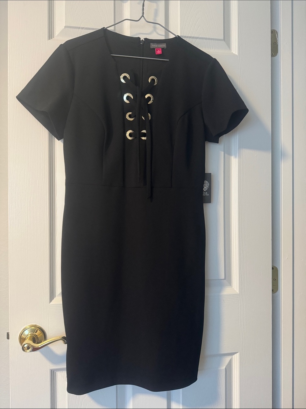 Vince Camuto Black Lace-Up Sheath Dress